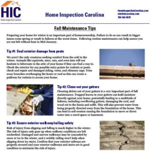 HIC Fall Maintenance Tips HIC Fall Maintenance Tips - Home Inspection Carolina - Top Home Inspectors in Charlotte, Raleigh, Asheville.