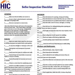 Seller Inspection Checklist Seller Inspection Checklist - Home Inspection Carolina - Top Home Inspectors in Charlotte, Raleigh, Asheville.