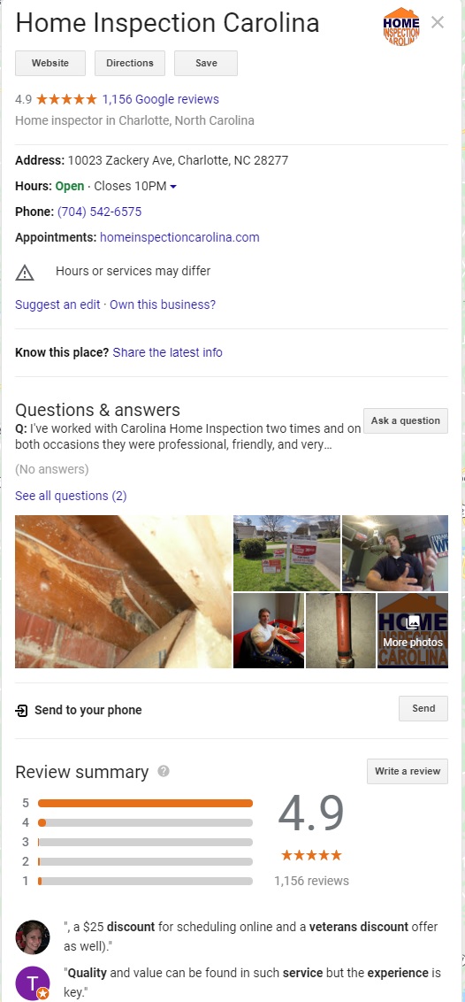 Home Inspection Carolina Google Reviews