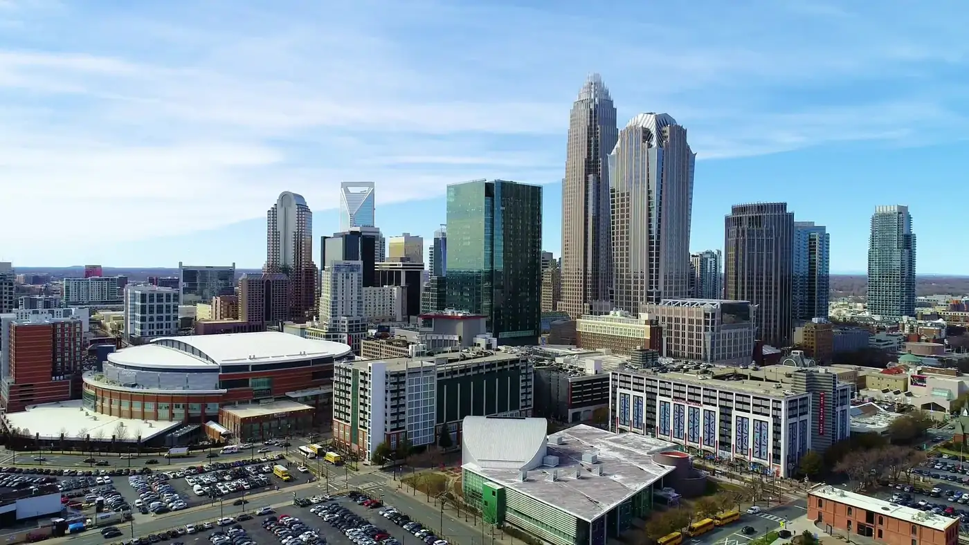 Aerial view of the Charlotte, North Carolina skyline