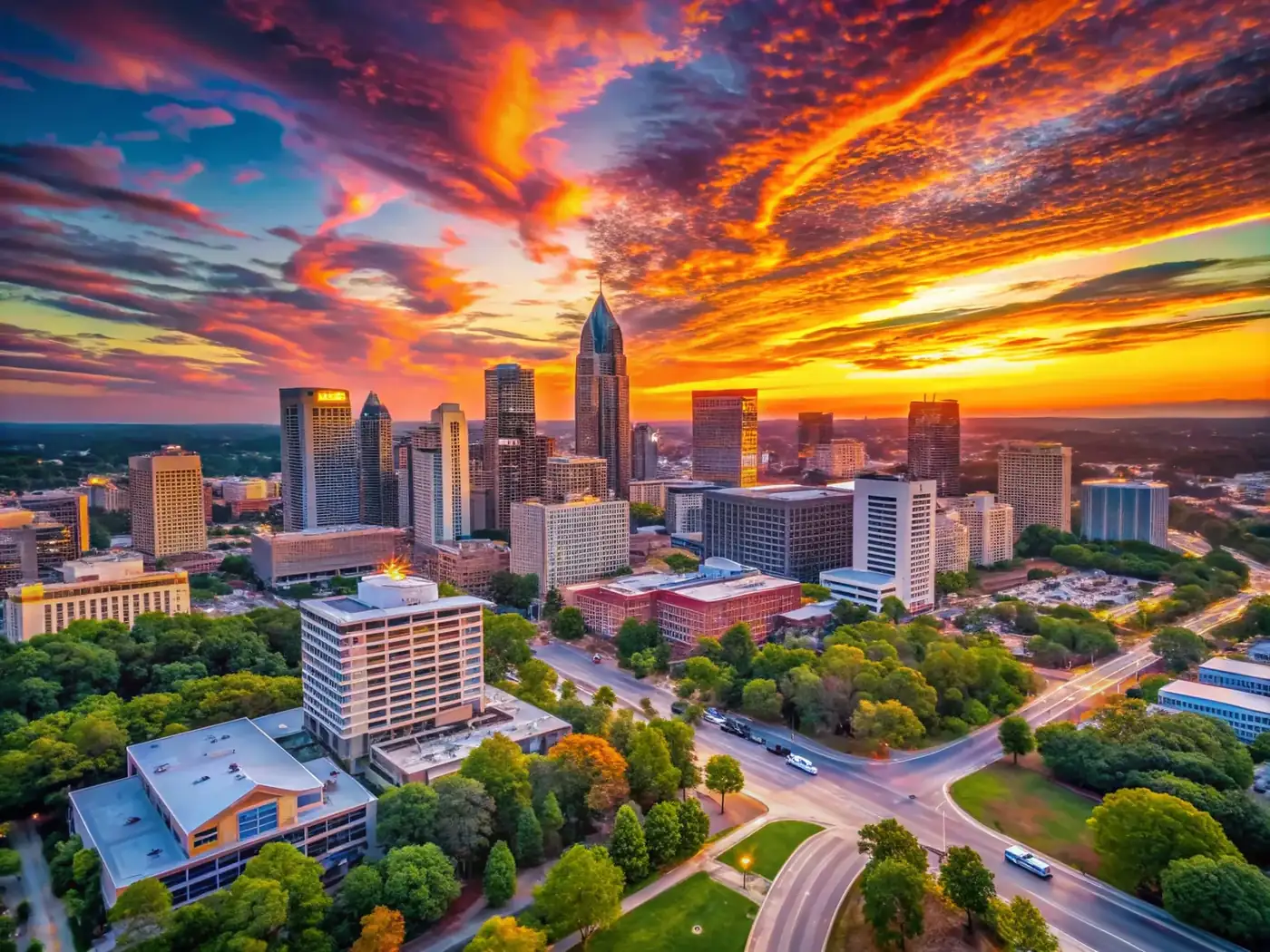Raleigh, North Carolina skyline at sunset